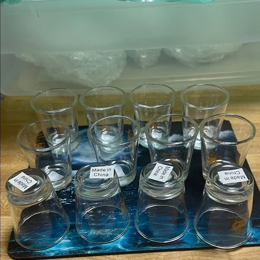 #0954*Set of 12 Clear Shot Glasses Thee Golden Tiger Art by Julie Lee Nersinger